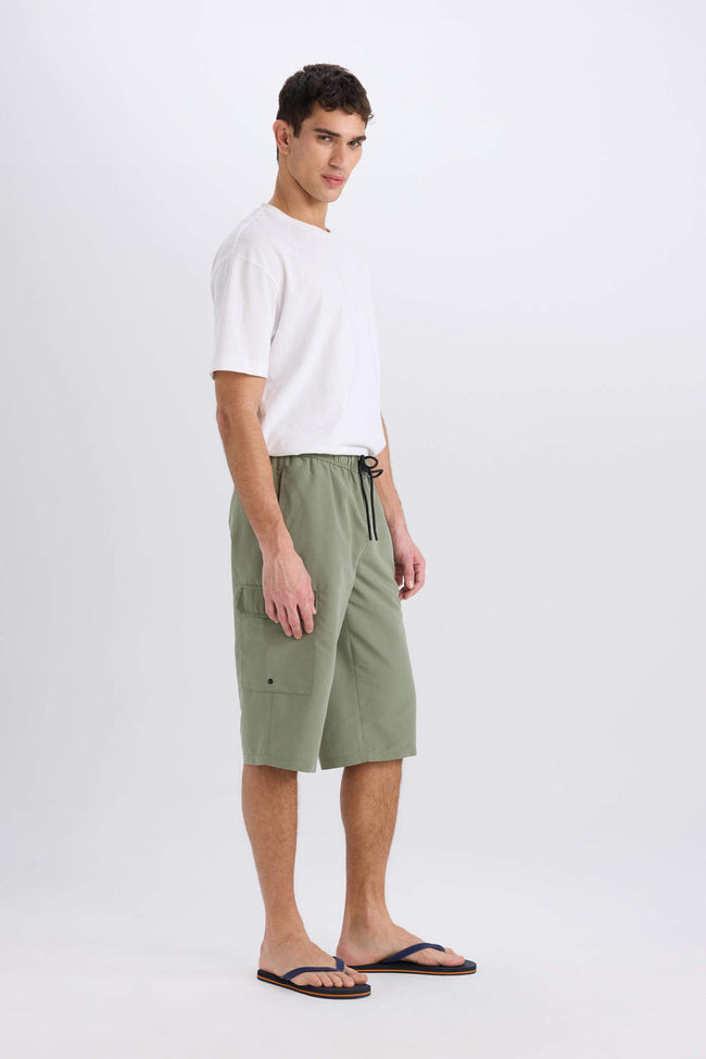 Long Fit Mesh Lined Long Length Cargo Pocket Swim Shorts Main Image