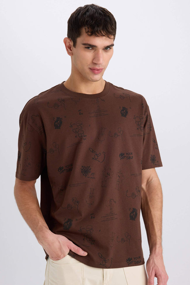 Oversize Fit Crew Neck Printed T-Shirt Hover Image