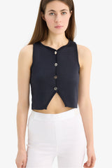 Regular Fit Crew Neck White Knitted Vest