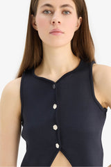 Regular Fit Crew Neck White Knitted Vest