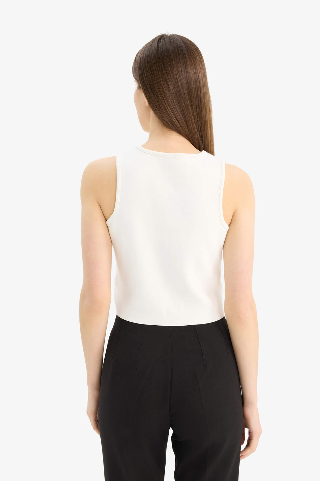 Regular Fit Crew Neck White Knitted Vest