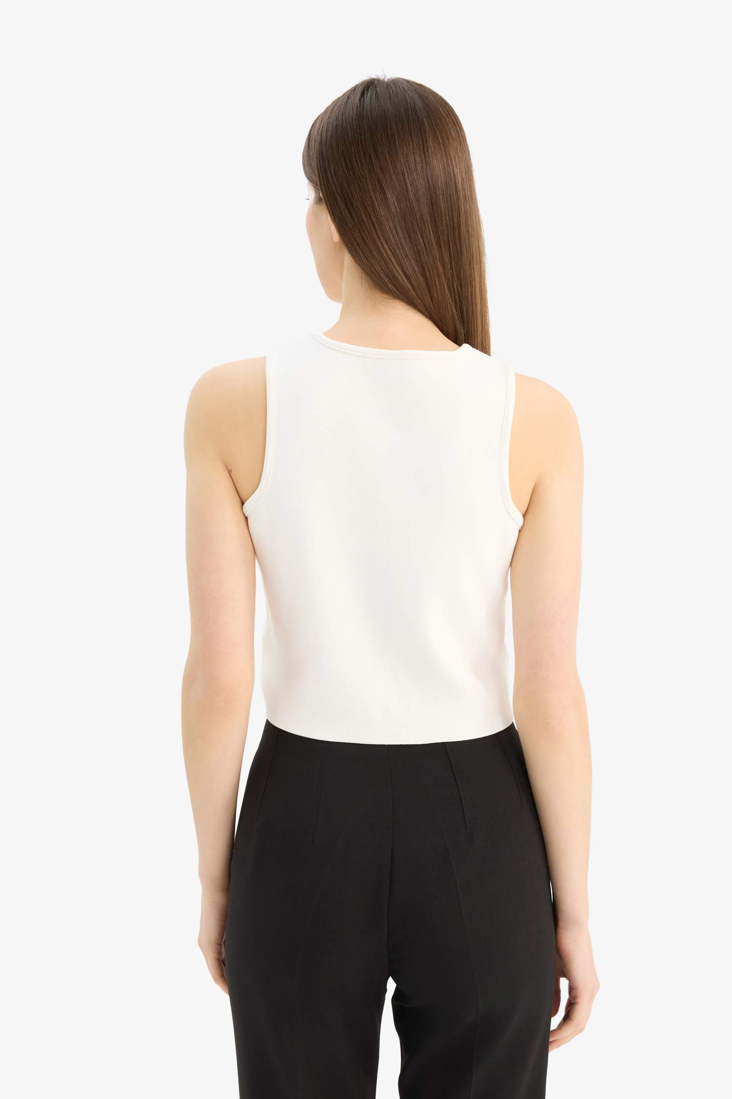 Regular Fit Crew Neck White Knitted Vest