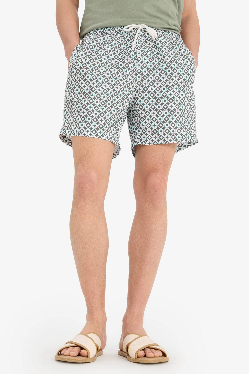 Patterned Mesh Lined Short Swim Shorts