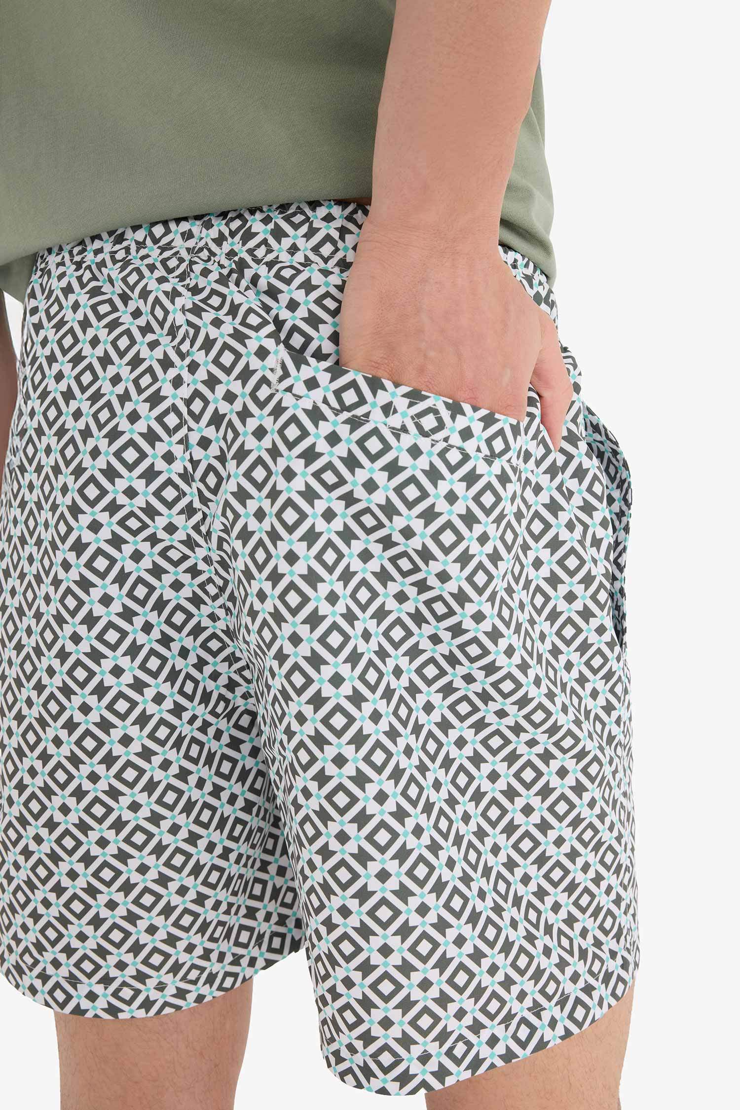 Patterned Mesh Lined Short Swim Shorts