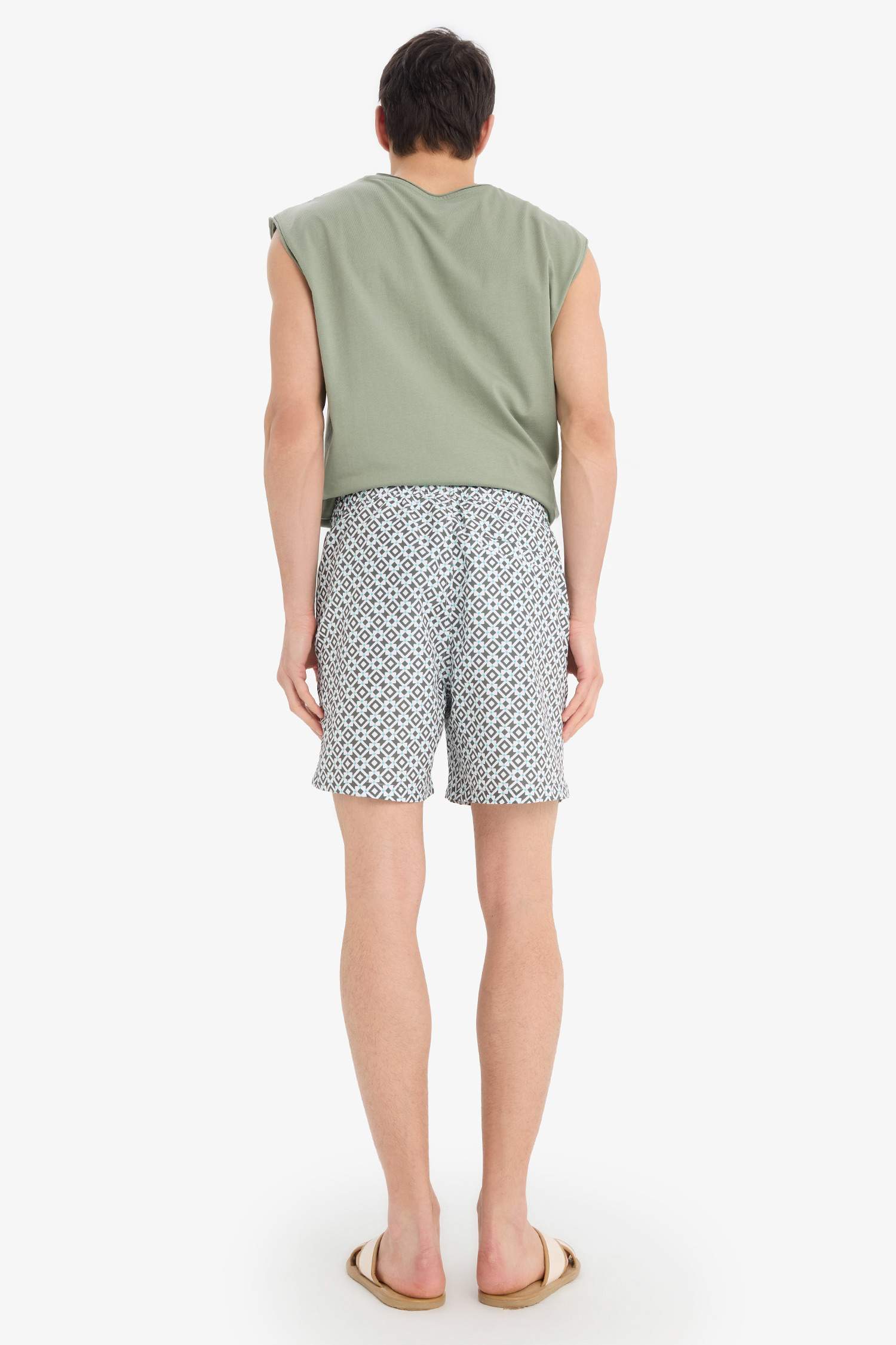 Patterned Mesh Lined Short Swim Shorts