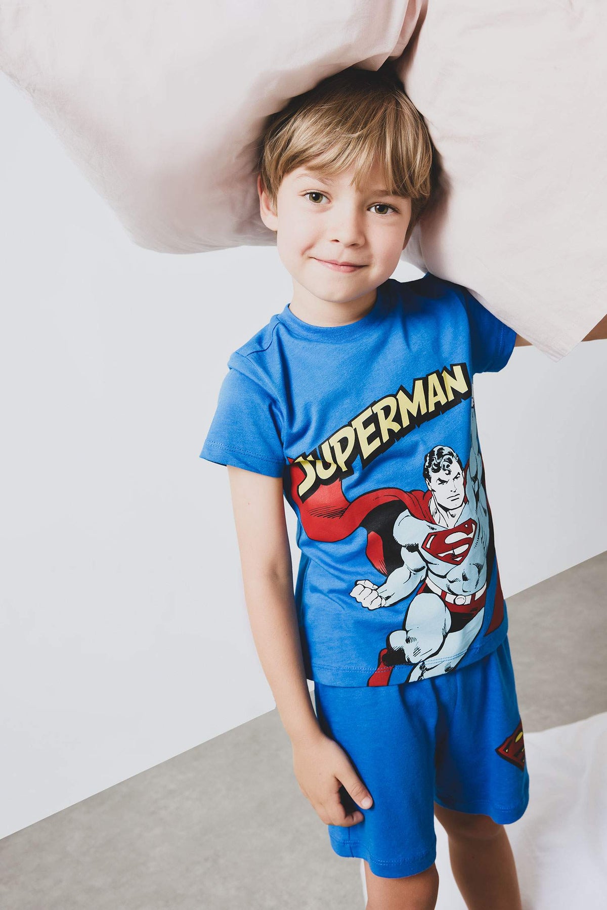 Baby Boy Superman Pajama Set Short Sleeve Combed Cotton Top and Elastic Waist Shorts
