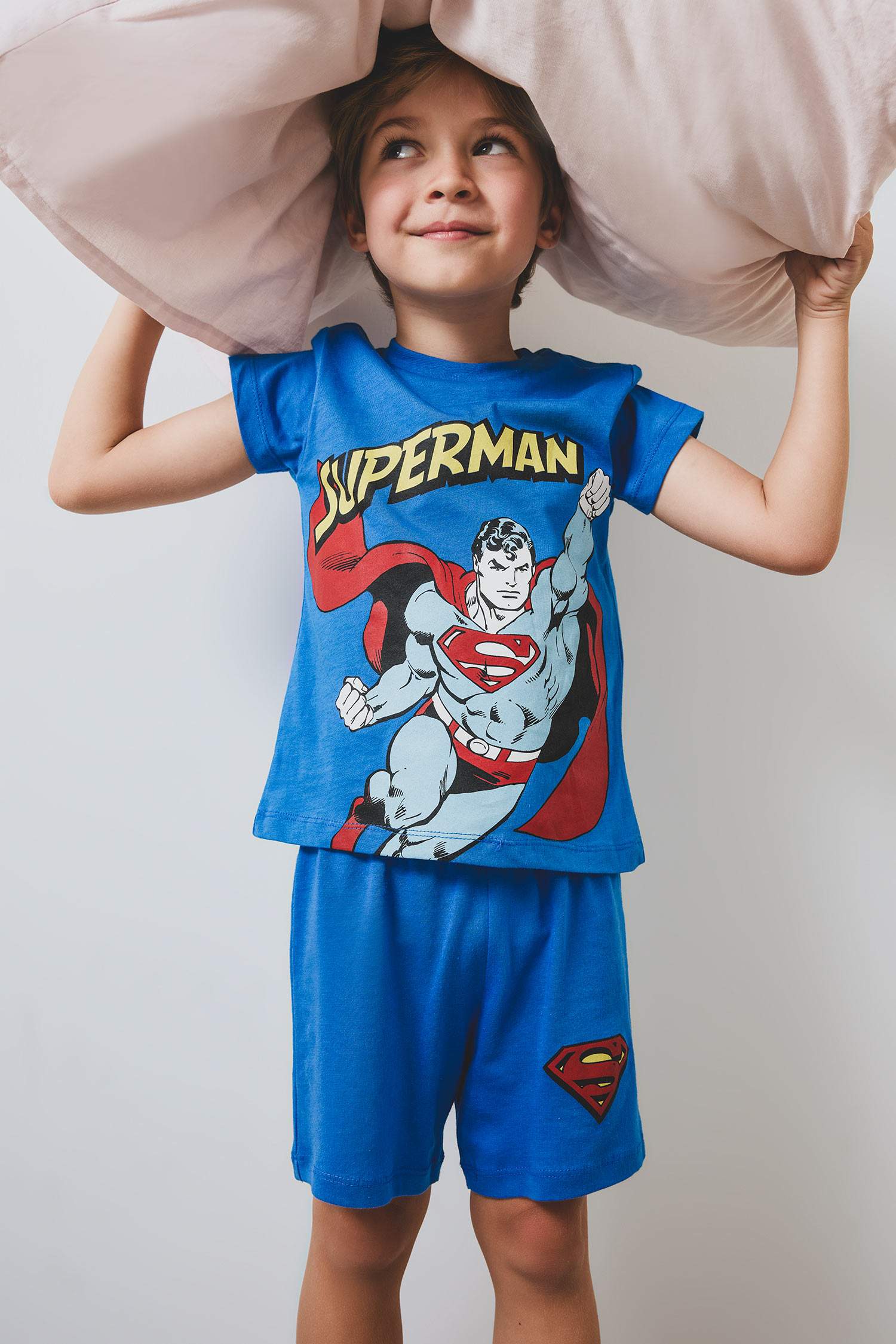 Baby Boy Superman Pajama Set Short Sleeve Combed Cotton Top and Elastic Waist Shorts