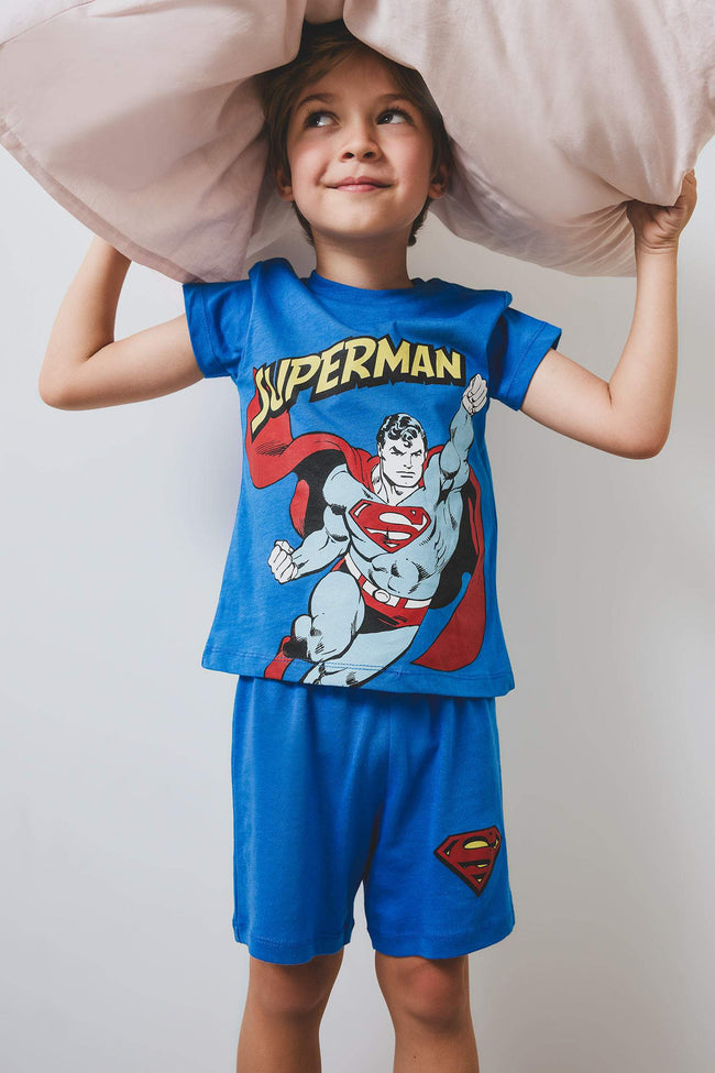 Baby Boy Superman Pajama Set Short Sleeve Combed Cotton Top and Elastic Waist Shorts Main Image