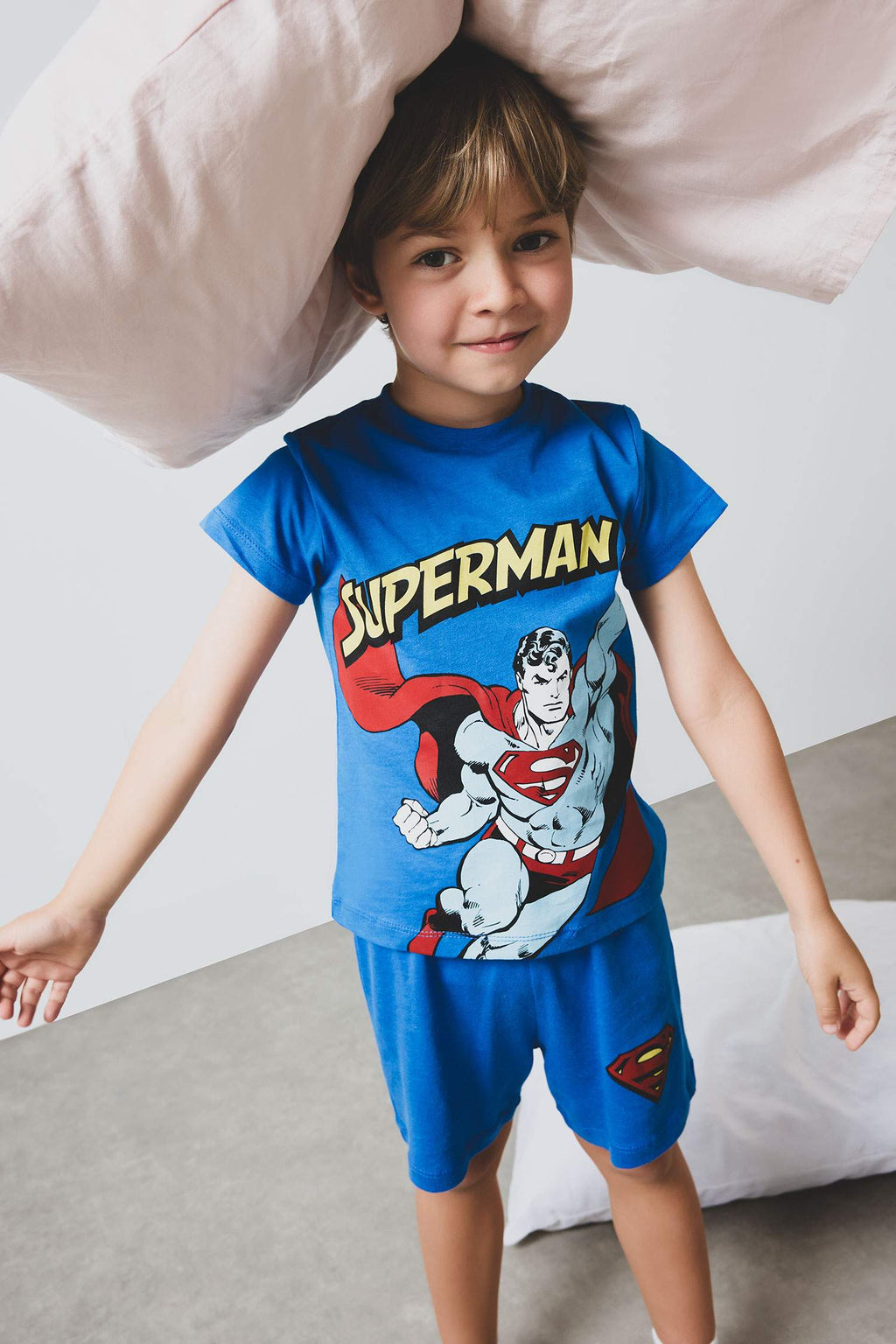 Baby Boy Superman Pajama Set Short Sleeve Combed Cotton Top and Elastic Waist Shorts