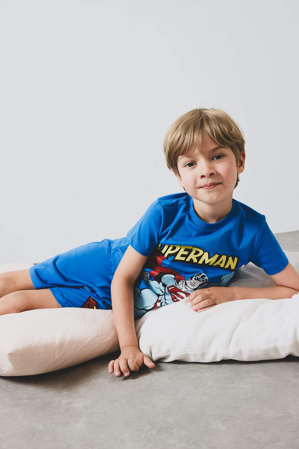 Baby Boy Superman Pajama Set Short Sleeve Combed Cotton Top and Elastic Waist Shorts