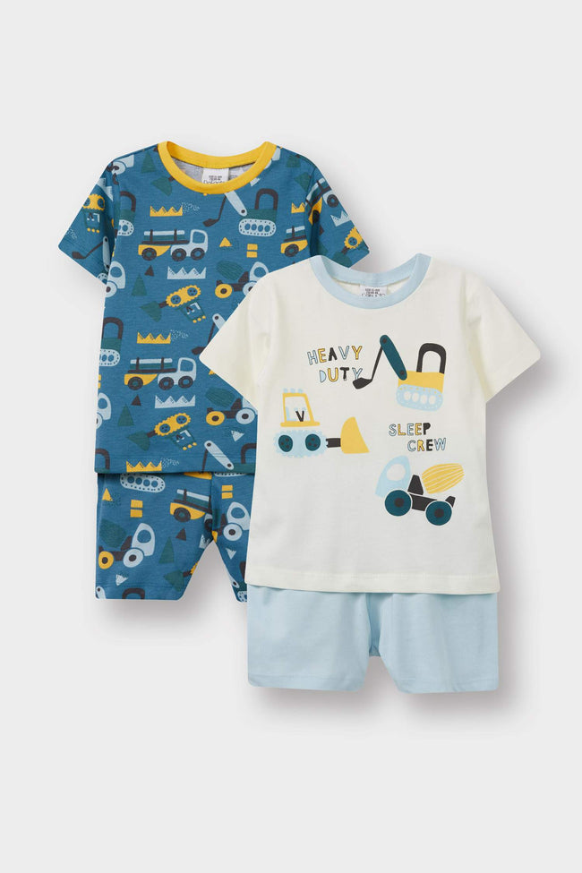 Baby Boy 4-Piece Pajama Set Vehicle Printed Short Sleeve Combed Cotton Top and Shorts Hover Image