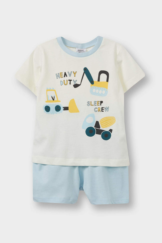 Baby Boy 4-Piece Pajama Set Vehicle Printed Short Sleeve Combed Cotton Top and Shorts Main Image