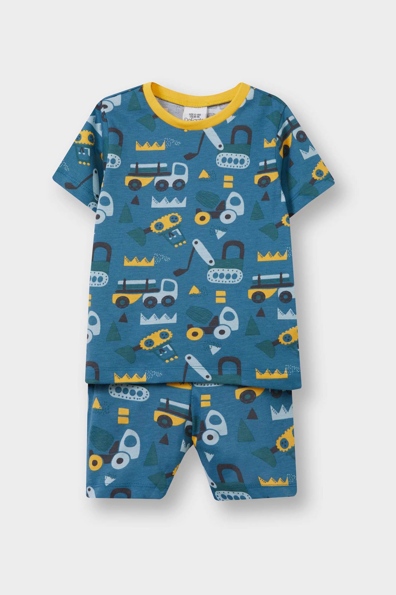 Baby Boy 4-Piece Pajama Set Vehicle Printed Short Sleeve Combed Cotton Top and Shorts