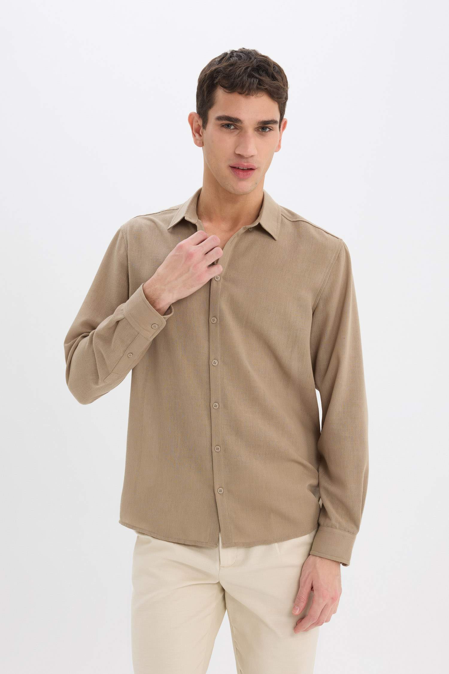 Modern Fit Polo Collar Long Sleeve Shirt