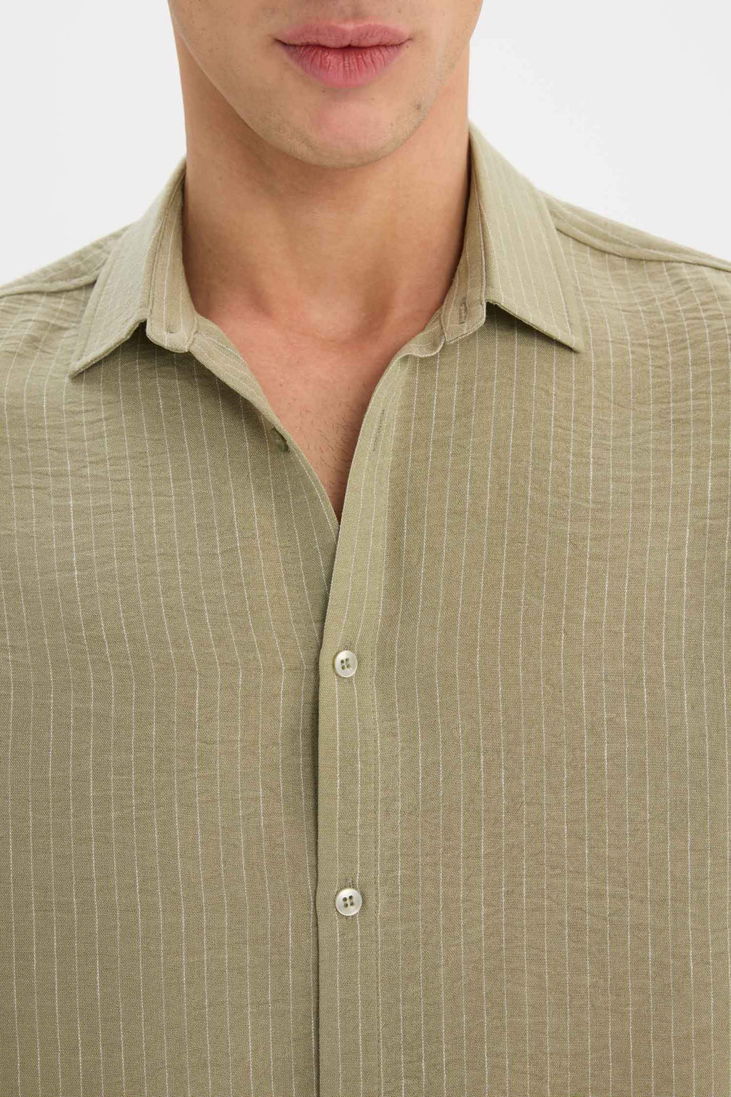 Regular Fit Italian Collar Linen Look Long Sleeve Shirt