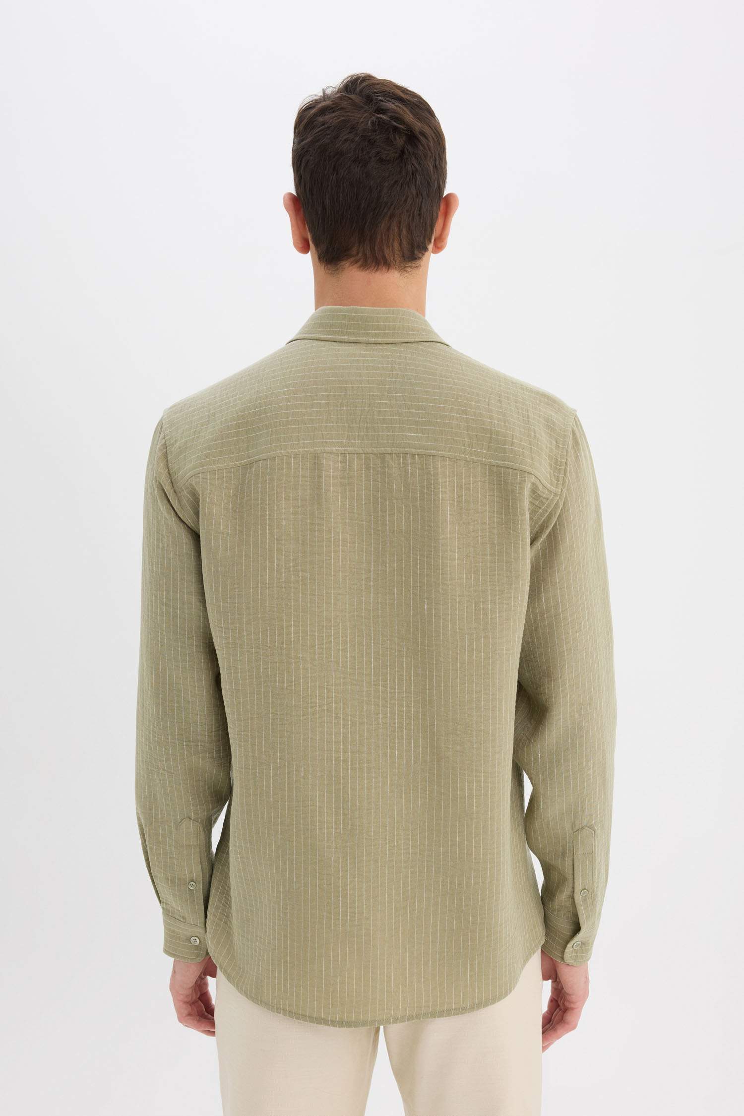 Regular Fit Italian Collar Linen Look Long Sleeve Shirt