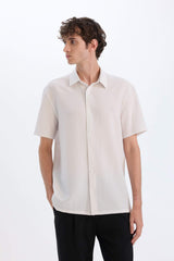 Regular Fit Crinkle Summer Short Sleeve White Shirt