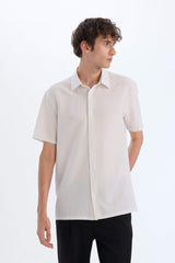 Regular Fit Crinkle Summer Short Sleeve White Shirt