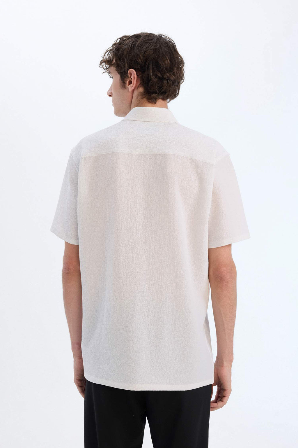 Regular Fit Crinkle Summer Short Sleeve White Shirt