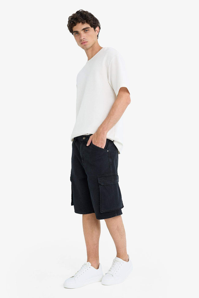 100% Cotton Cargo Fit Jean Bermuda Shorts Main Image