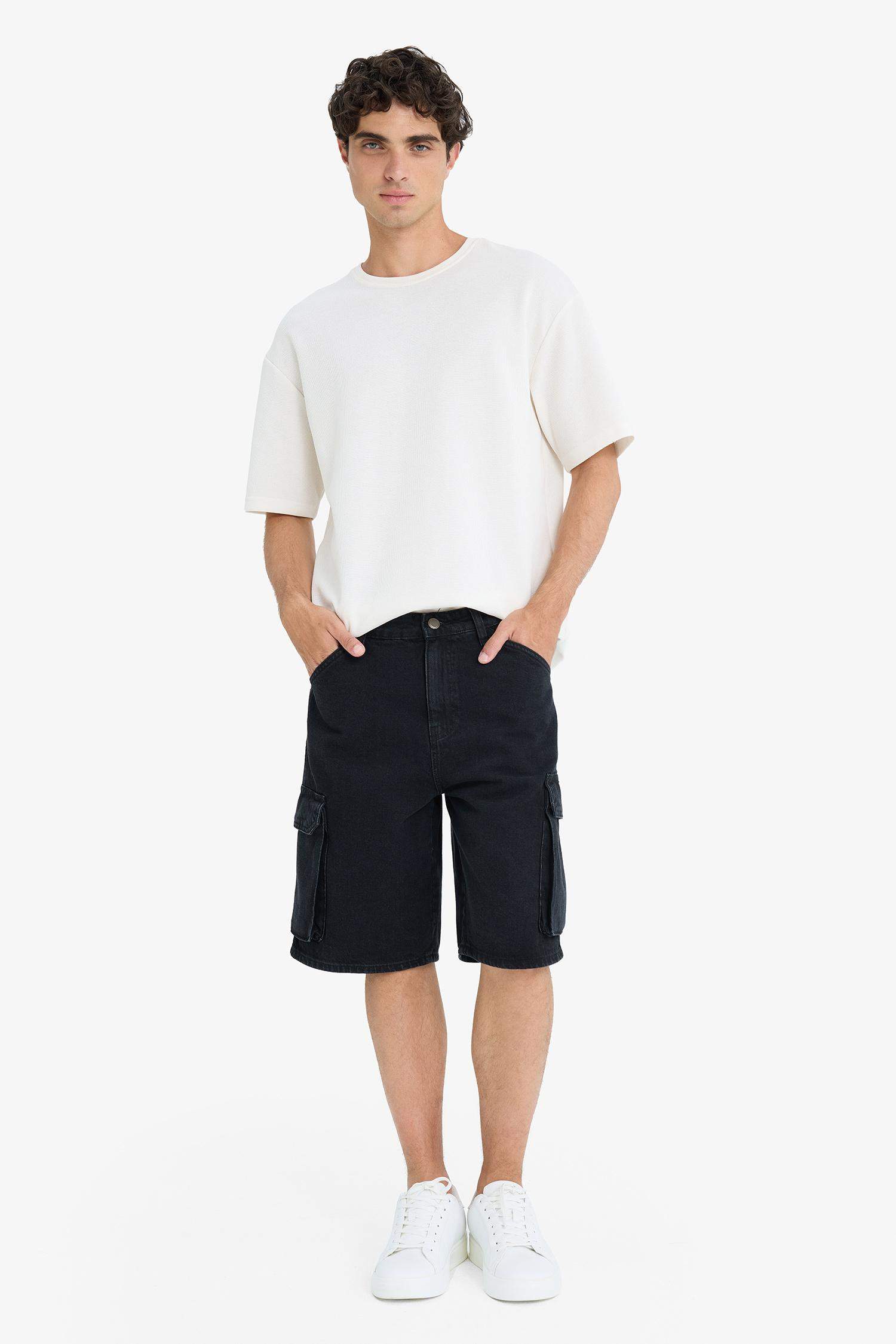 100% Cotton Cargo Fit Jean Bermuda Shorts