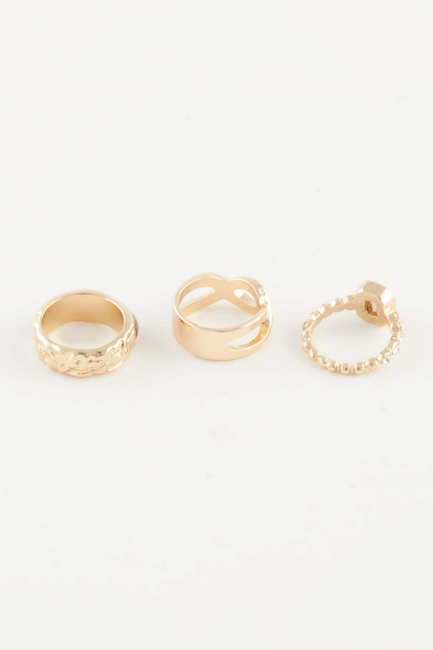 Women 3-Piece Stone Gold Ring