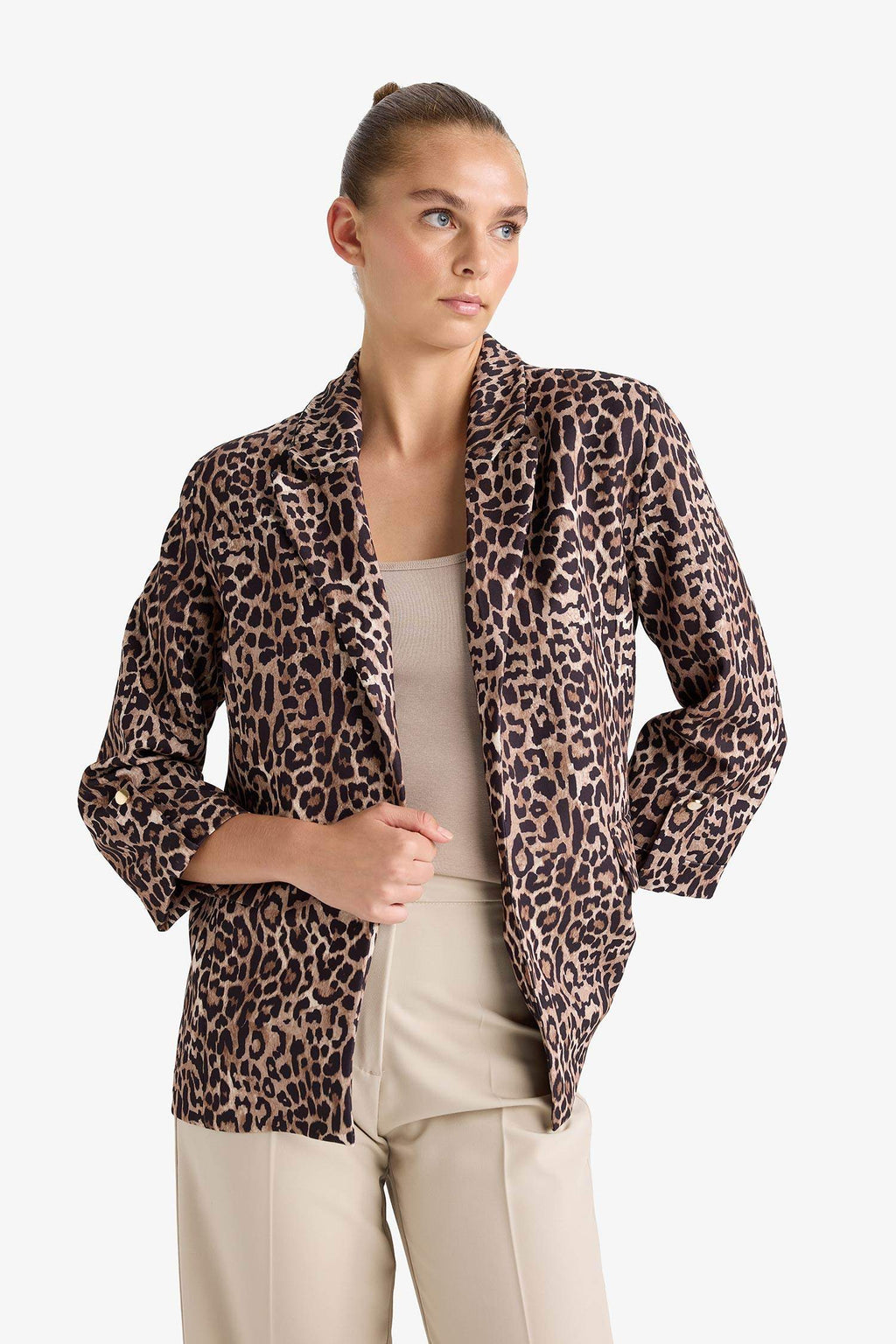 Loose Fit Jacket Collar Leopard Print Blazer Jacket