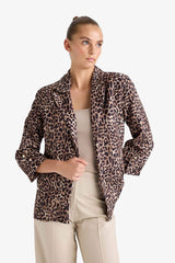 Loose Fit Jacket Collar Leopard Print Blazer Jacket