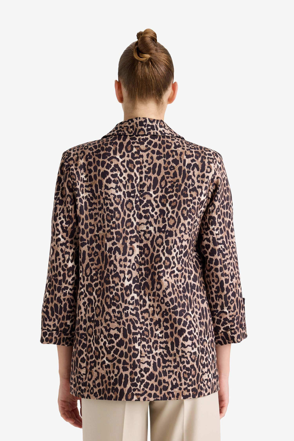 Loose Fit Jacket Collar Leopard Print Blazer Jacket
