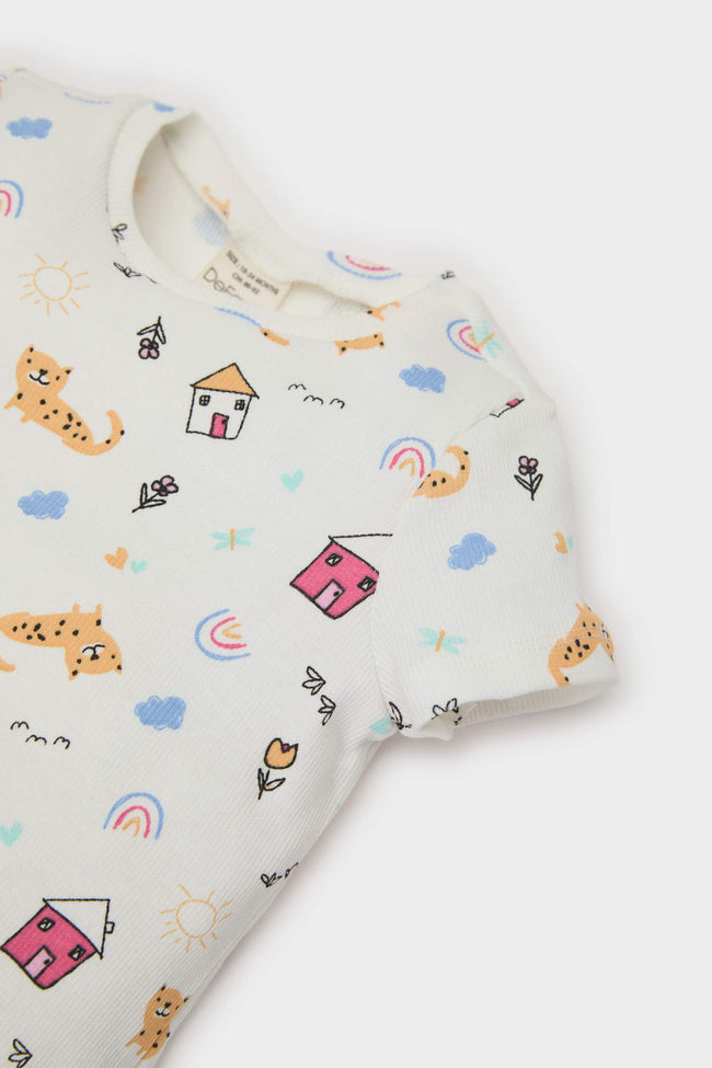 Girl Baby Pajama Set Patterned Short Sleeve Fit Camisole Top Waist Waist Long Bottom Hover Image