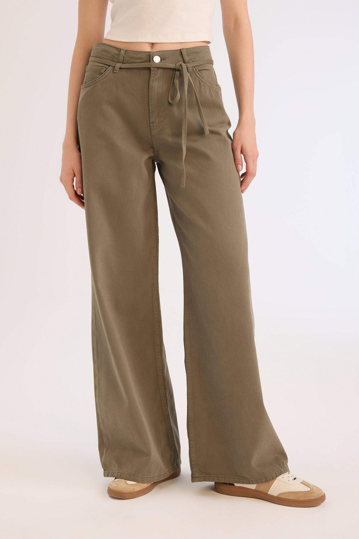 Wide Leg High Waist Gabardine Trousers