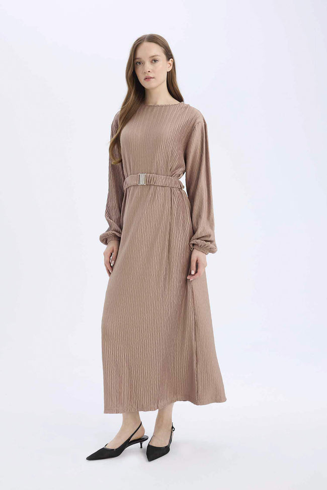 Regular Fit Crew Neck Pleat Dress Main Image