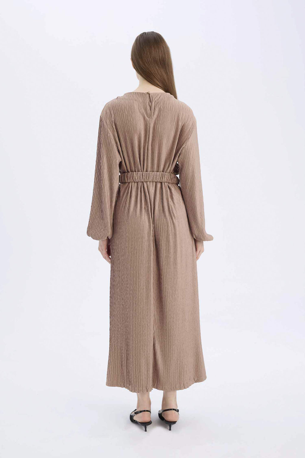 Regular Fit Crew Neck Pleat Dress