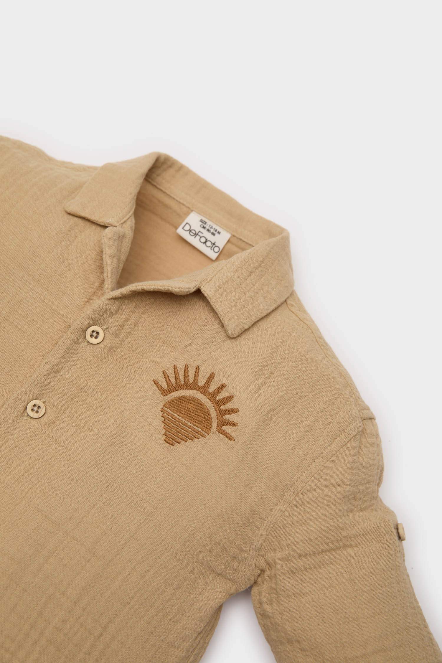 Baby Boy Crew Neck Embroidered Muslin Shirt