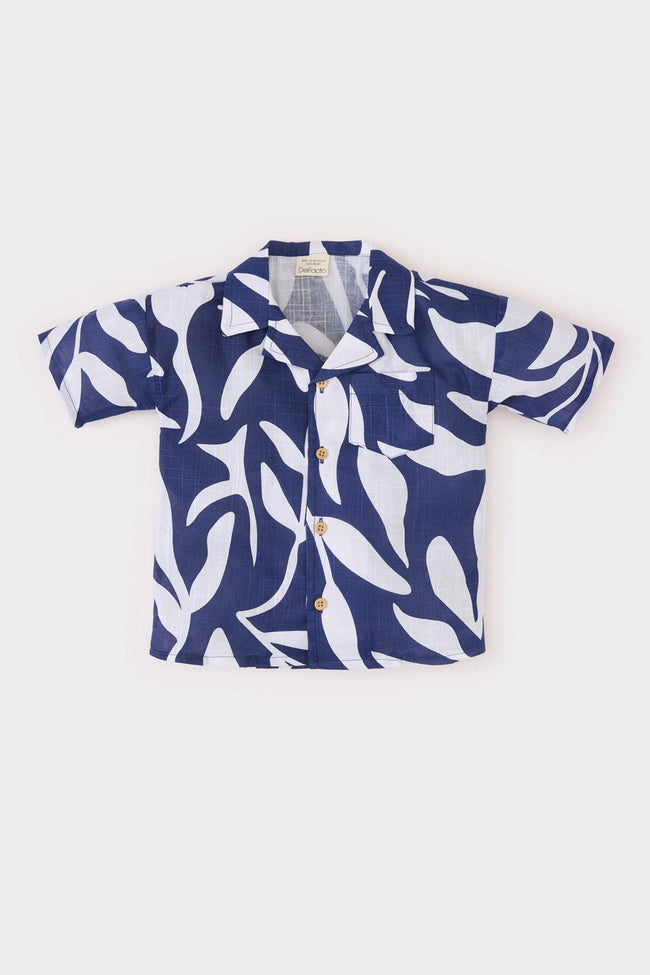 Baby Boy Shirt Collar Patterned Flam Poplin Shirt Hover Image