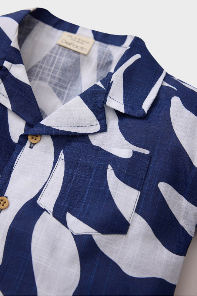 Baby Boy Shirt Collar Patterned Flam Poplin Shirt Main Image