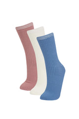 Women's Comfortable Rubber 3 Pcs Cotton Long Socks