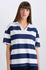 Relax Fit Striped Combed Cotton Short Sleeves Shirt