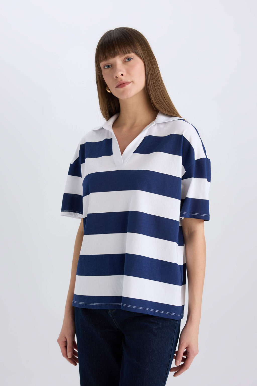 Relax Fit Striped Combed Cotton Short Sleeves Shirt