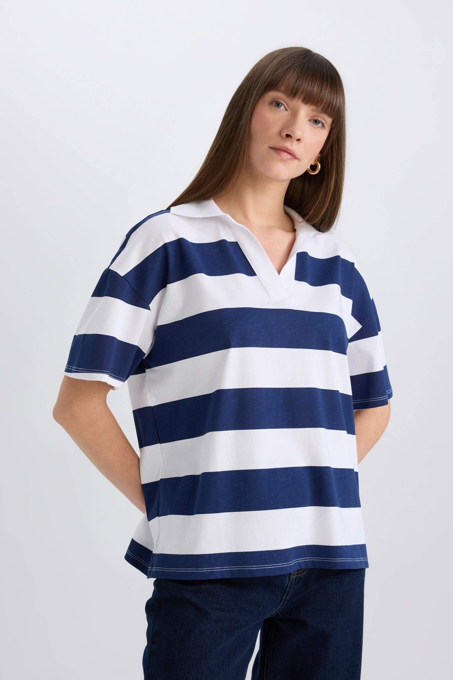 Relax Fit Striped Combed Cotton Short Sleeves Shirt