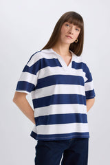 Relax Fit Striped Combed Cotton Short Sleeves Shirt