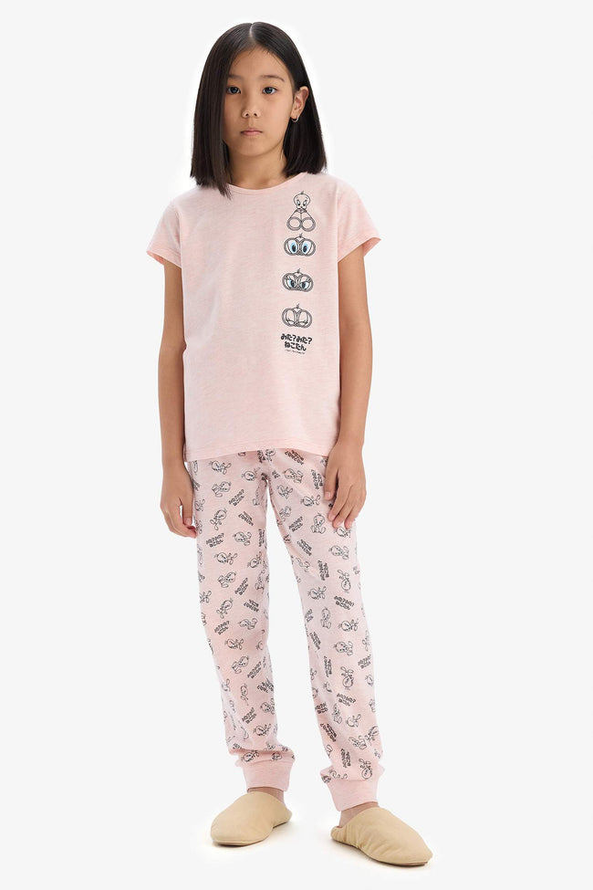 Girls Looney Tunes Pajama Set Short Sleeve Top and Elastic Waist Long Bottom Main Image