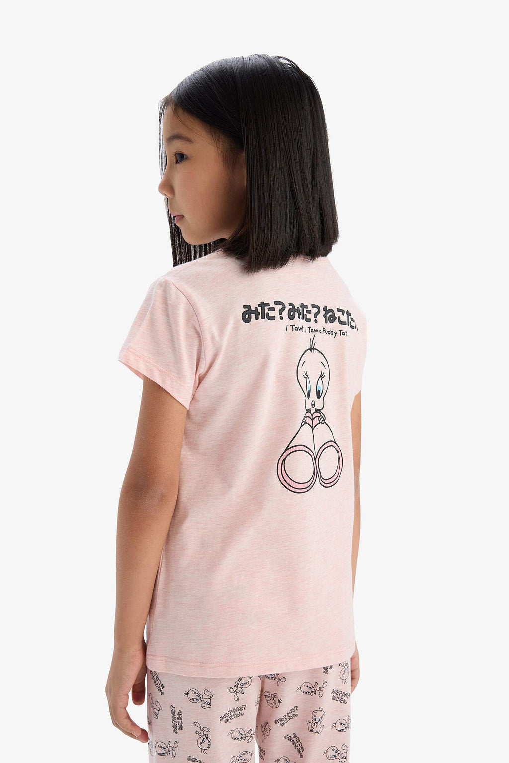 Girls Looney Tunes Pajama Set Short Sleeve Top and Elastic Waist Long Bottom