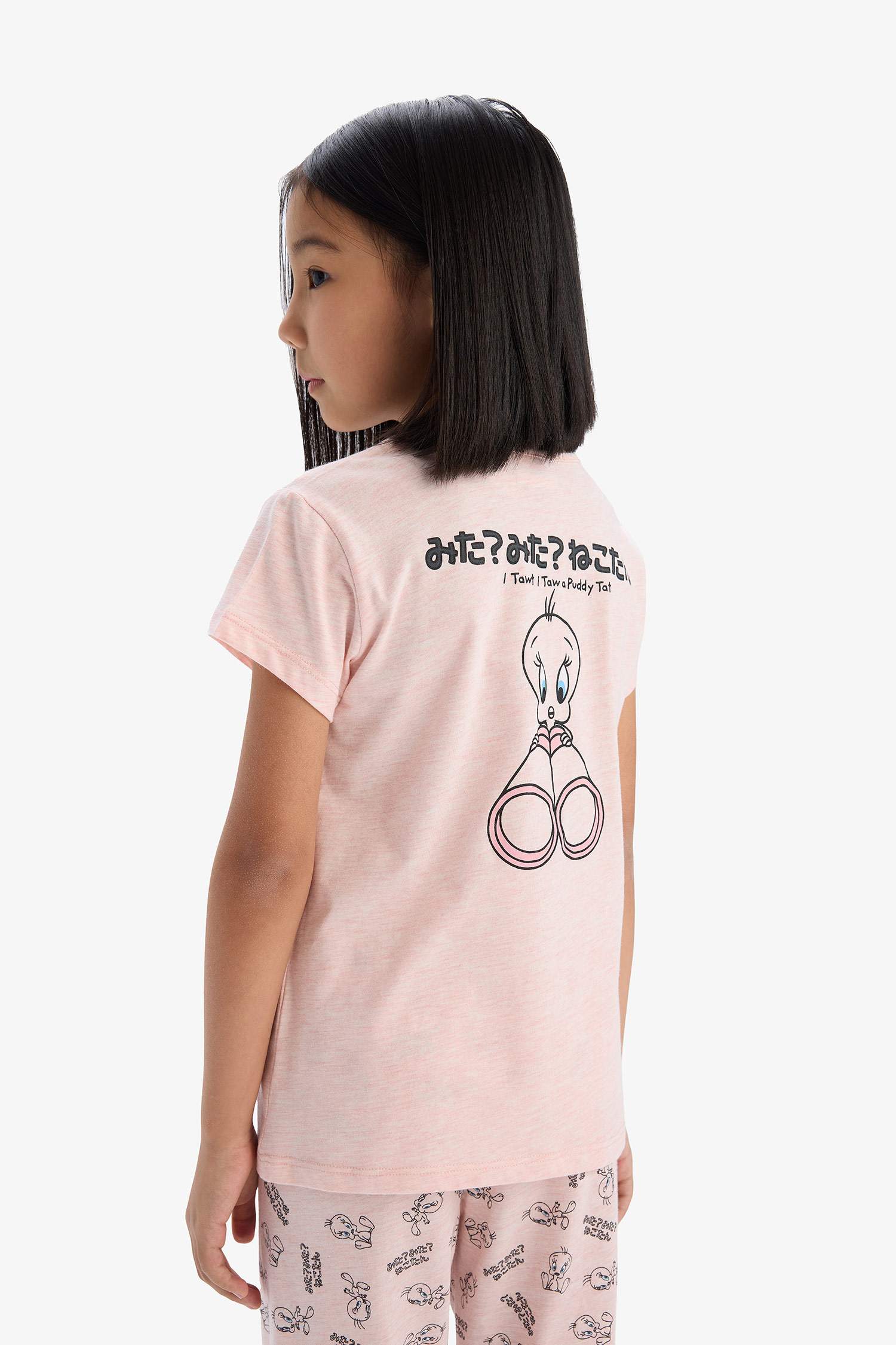 Girls Looney Tunes Pajama Set Short Sleeve Top and Elastic Waist Long Bottom