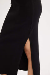 Fitted Body-hugging Slit Basic Camisole Black Midi Skirt