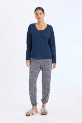 Pajama Set: Long-sleeved top, patterned long bottoms
