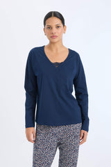 Pajama Set: Long-sleeved top, patterned long bottoms