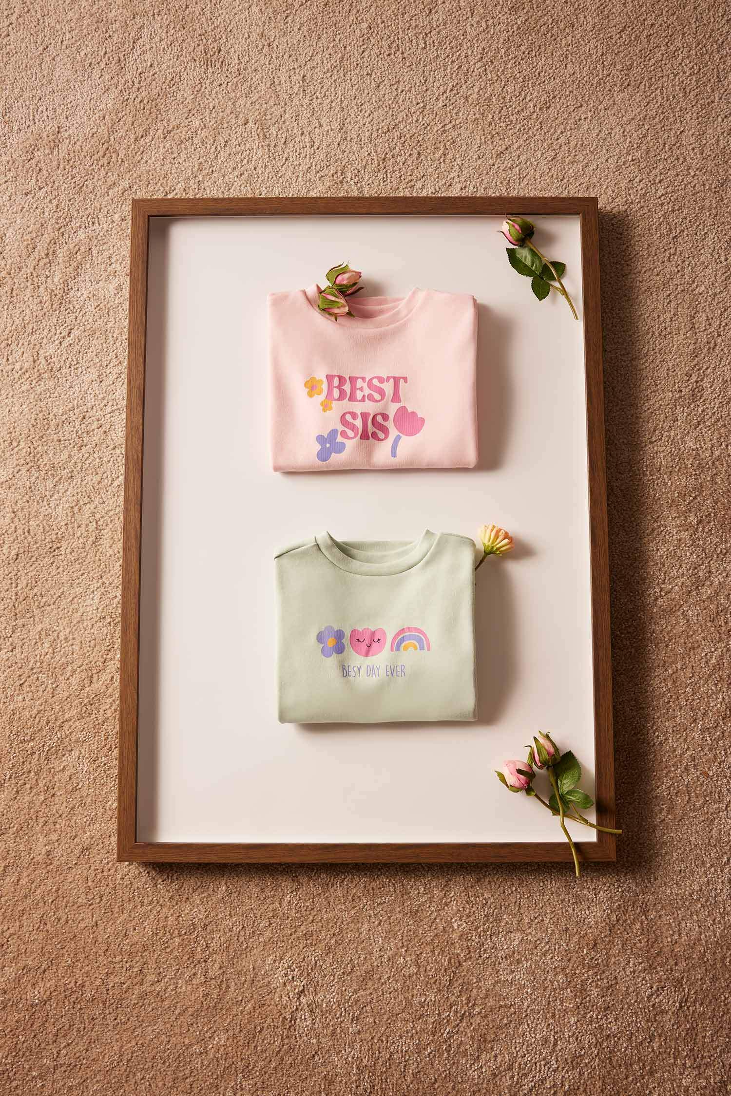 Baby Girl Newborn Crew Neck Printed 2 Piece T-Shirt