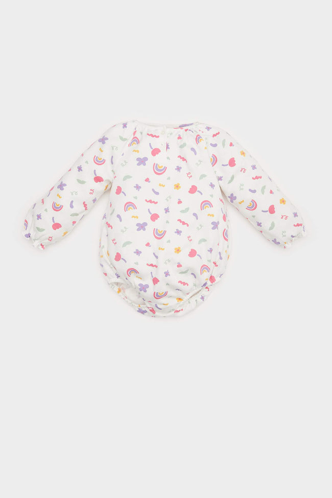 Baby Girl Newborn Crew Neck Rainbow Printed Waffle Snap Body Hover Image
