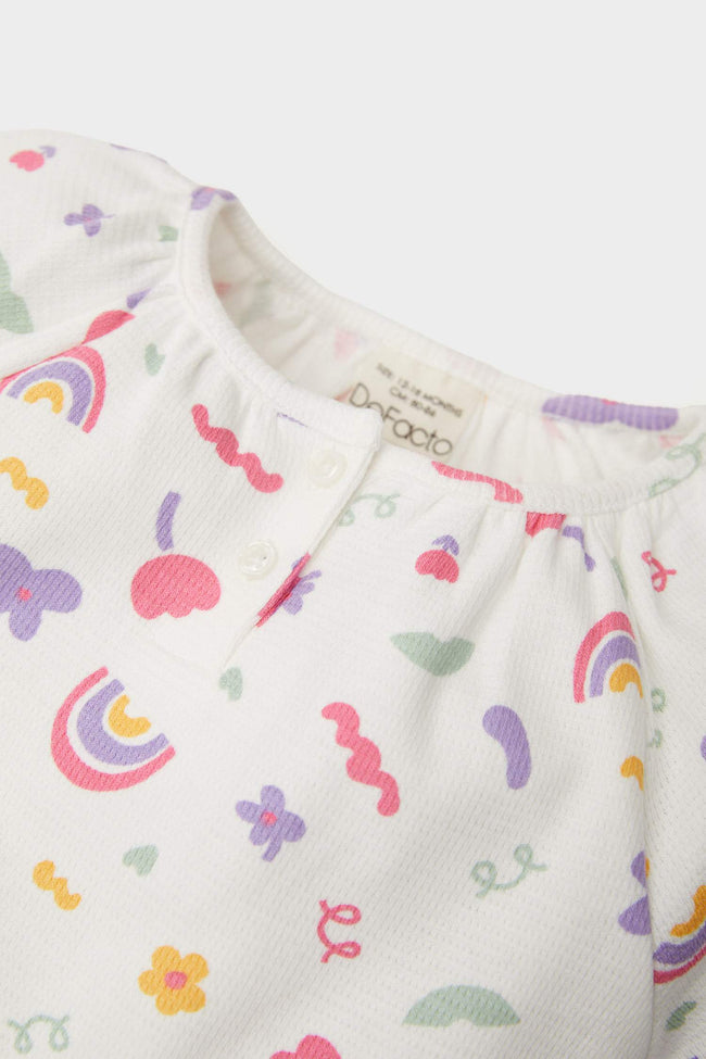 Baby Girl Newborn Crew Neck Rainbow Printed Waffle Snap Body Main Image